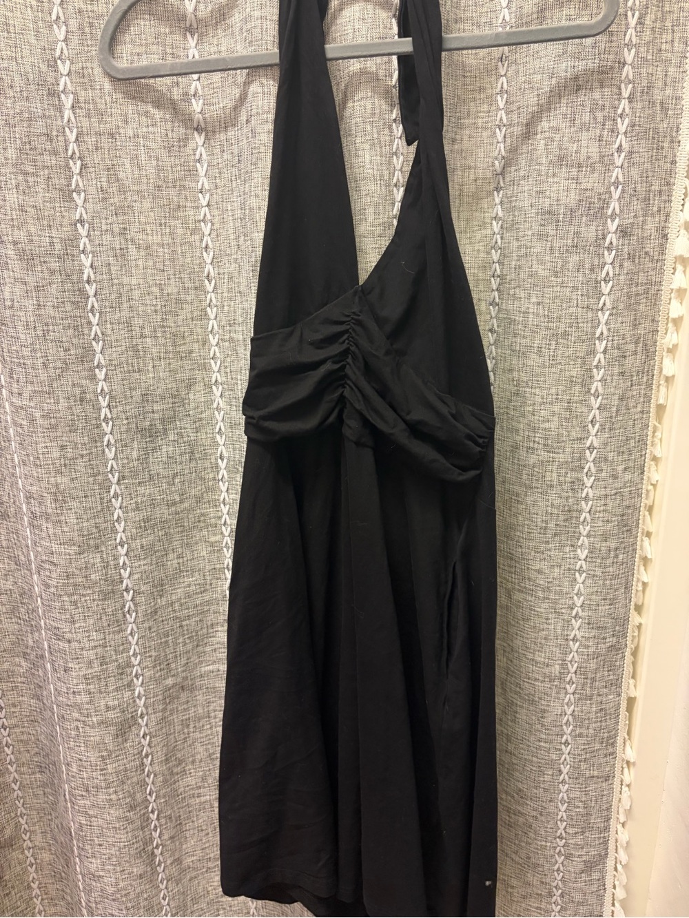 Black Halter Mini Dress with Ruched Bodice